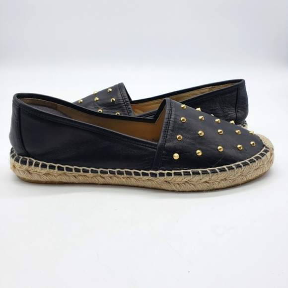 CosmoParis black leather gold studded espadrille shoes Women EU 38 Made in Spain - Picture 1 of 10